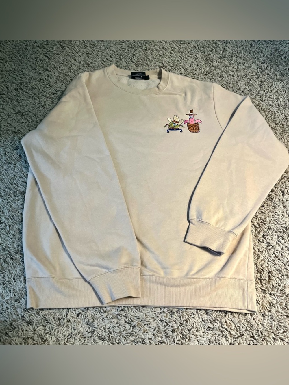 Nickelodeon SpongeBob Cream Crewneck Sweater with Embroidered Cartoon